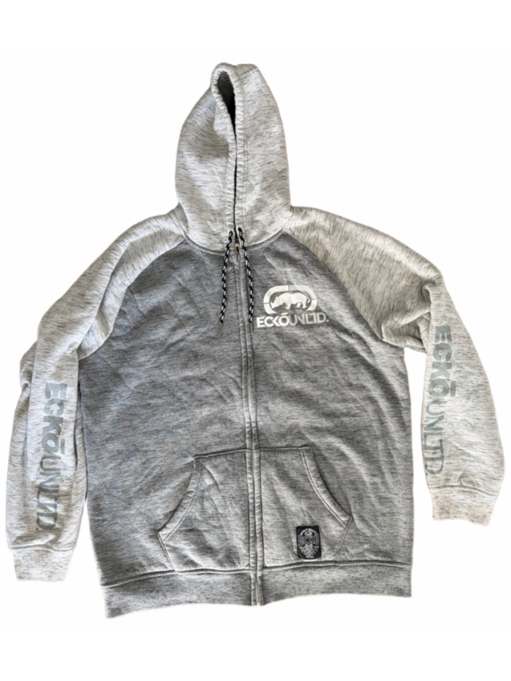 Ecko Unlimited Men's Grey White Full Zip Spellout Hoodie Sweater Y2K